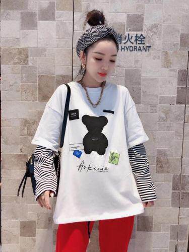 春季上新小熊款假两件T，女装，一杭