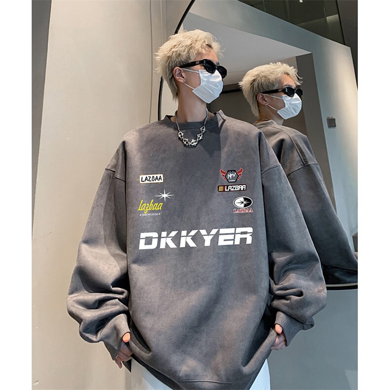 抖音得物供货提供视频秋冬重磅美式麂皮绒圆领卫衣JY388,男装卫衣,电商A486