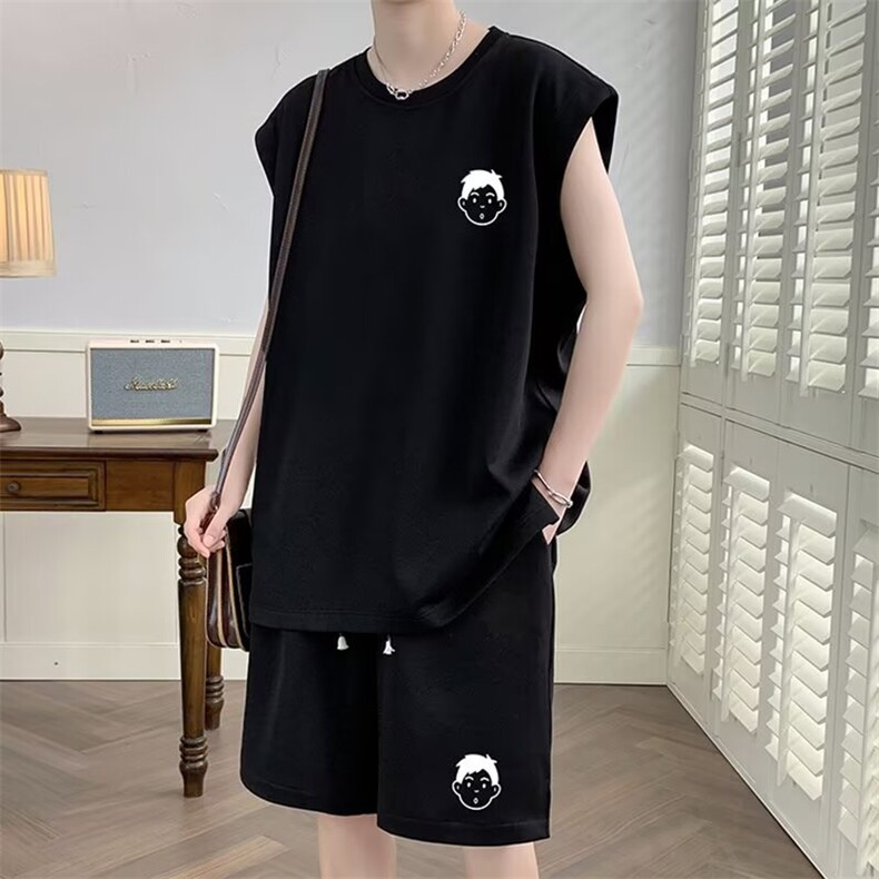 无袖t恤男夏季休闲运动套装男背心一套搭配帅气衣服篮球服两件套,男装背心/马甲,星座1210-1