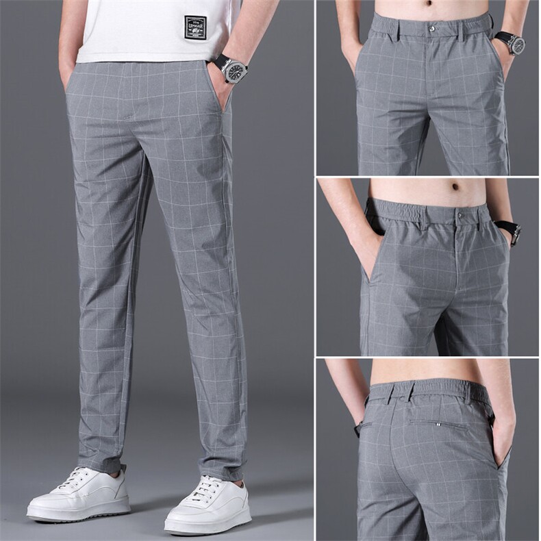 春夏季免烫修身休闲裤子商务正装西装裤男格子款长裤k1912有现货，男装休闲裤，星座224-1