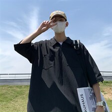夏季潮牌ins宽松T恤日系纯色上衣半拉链翻领Polo衫男W3181-P28,男装衬衫,星座512-2