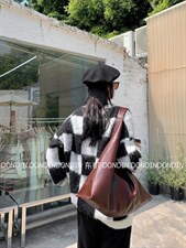 现货羊毛拉架拼色棋盘格毛衣，女装针织衫/毛衣，东町