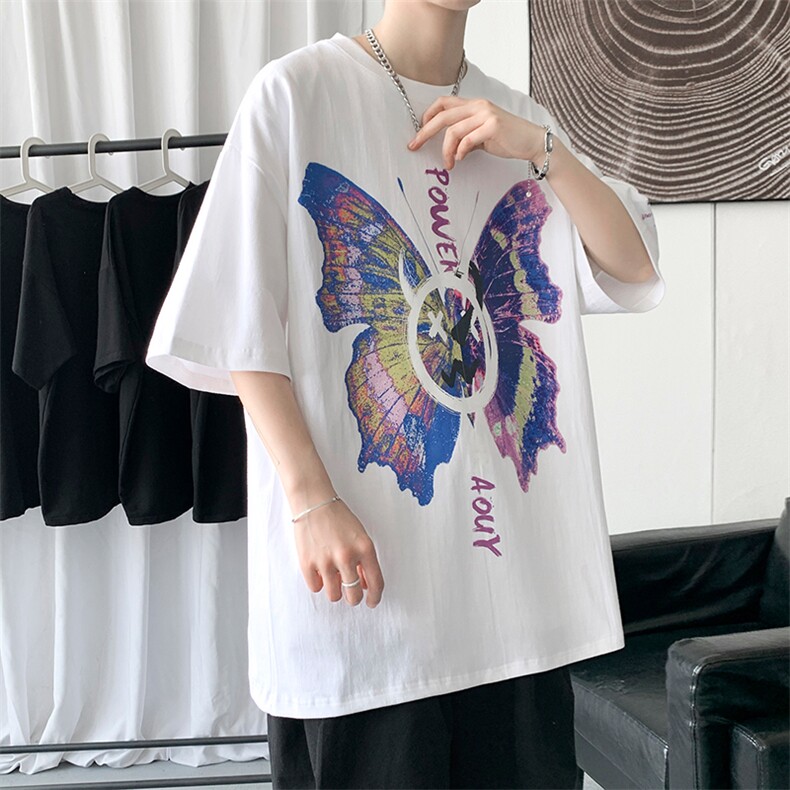 美式嘻哈恶魔蝴蝶涂鸦印花短袖T恤情侣大码半袖体恤衫T557-P28,男装T恤,电商B289