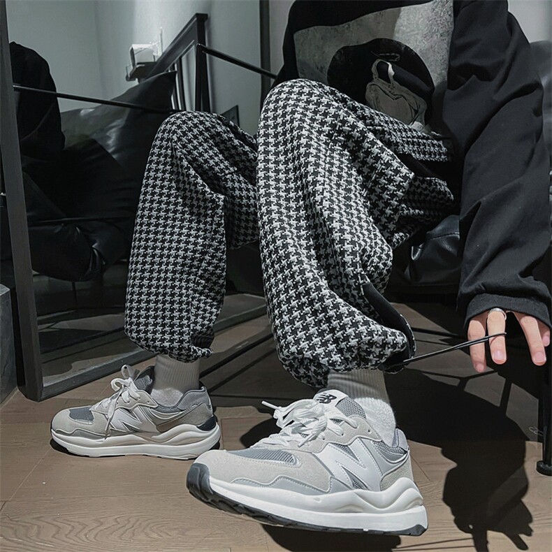 秋冬加厚毛呢料格子休闲裤宽松男裤毛呢裤KK10p55,男装休闲裤,电商D315A