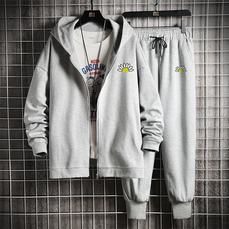 TK6089-P85开衫连帽卫衣套装男运动套装两件套网格挂拍,男装卫衣,电商A040A