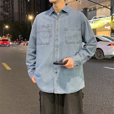 新款(跨境货源）长袖牛仔衬衫男宽松休闲外套，男装衬衫，星座1107-1