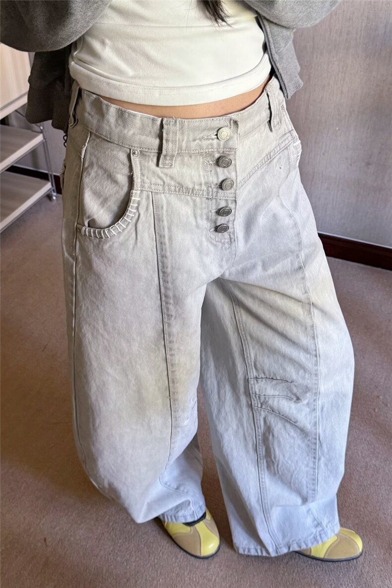 春秋季新款压褶设计高腰显瘦宽松版休闲阔腿牛仔裤情侣款休闲裤潮,男装牛仔裤,星座302B-2
