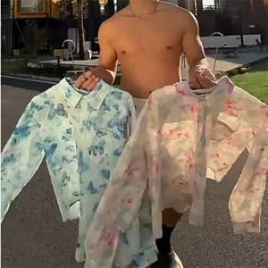 夏季小众很仙碎花衬衫男长袖休闲韩版薄款设计感时尚气质防晒衬衣图片