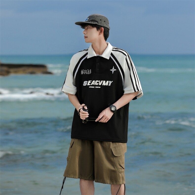 美式高街polo衫短袖男t恤夏季薄款2024新款痞帅插肩重磅潮牌上衣,男装Polo衫,星座410-6（原星座1304-1）