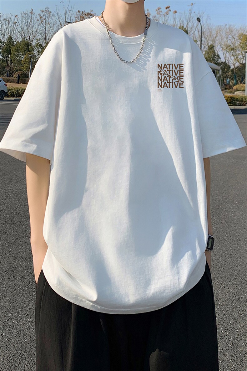 240G重磅美式印花纯棉大码宽松休闲短袖T恤FSDX006P25控39,男装T恤,电商B219B