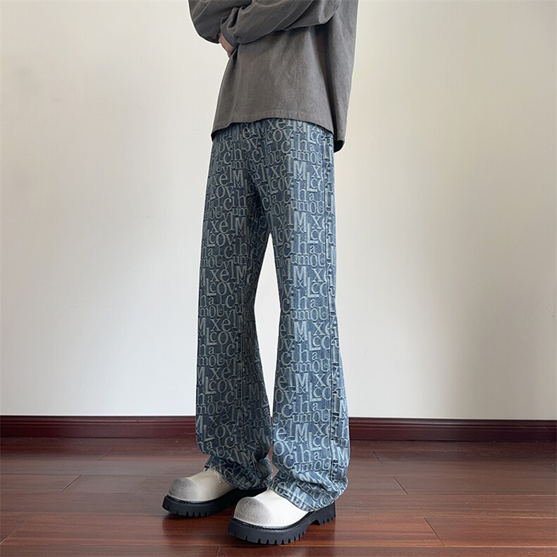 B221美式ins高街暗黑宽松直筒提花牛仔裤LK24395-特P52控88,男装牛仔裤,电商B221