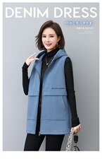 2022年秋季中长拉链款连帽纯色马夹通勤简约棉，女装马甲，依倍林