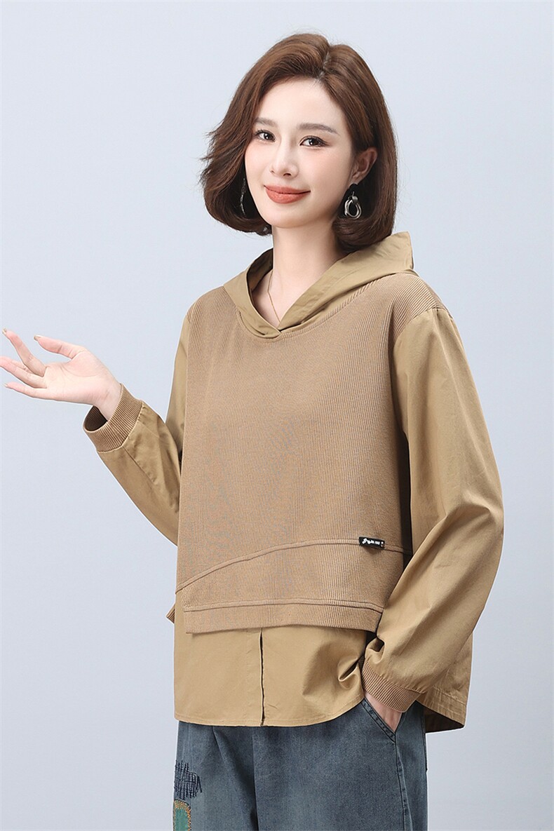 时尚宽松显瘦长袖连帽卫衣女秋冬季新款休闲百搭上衣外套6576,女装衬衫,叶笙衣