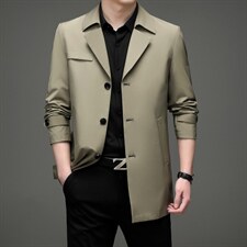 中青年男士2023年春季新款长袖纯色西服领外套商务休闲中长款风衣,男装风衣,电商B212（原钱塘6029）