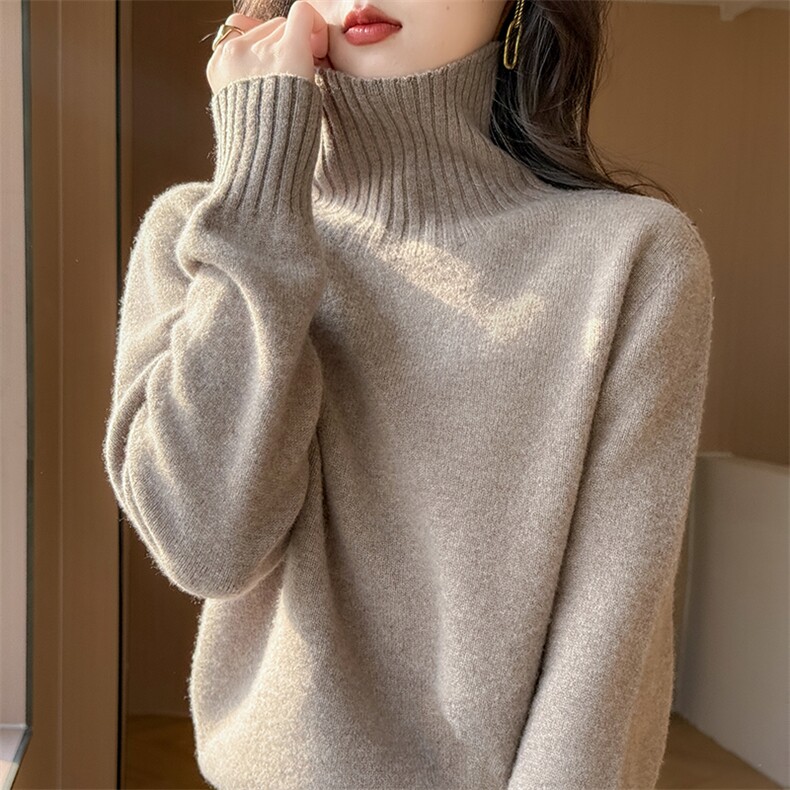 一线成衣羊毛衫女高领毛衣七针加厚宽松针织打底衫插肩袖,女装羊毛衫,北娇羊绒