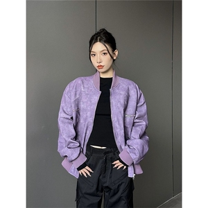 宽松棒球服外套秋冬新款百搭高级感PU皮机车夹克男女JKF223图片