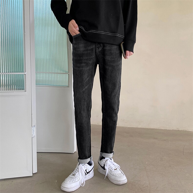 春秋季轻熟风休闲裤男黑灰色修身小脚男裤微弹力牛仔裤919/P68，男装牛仔裤，星座1412-1