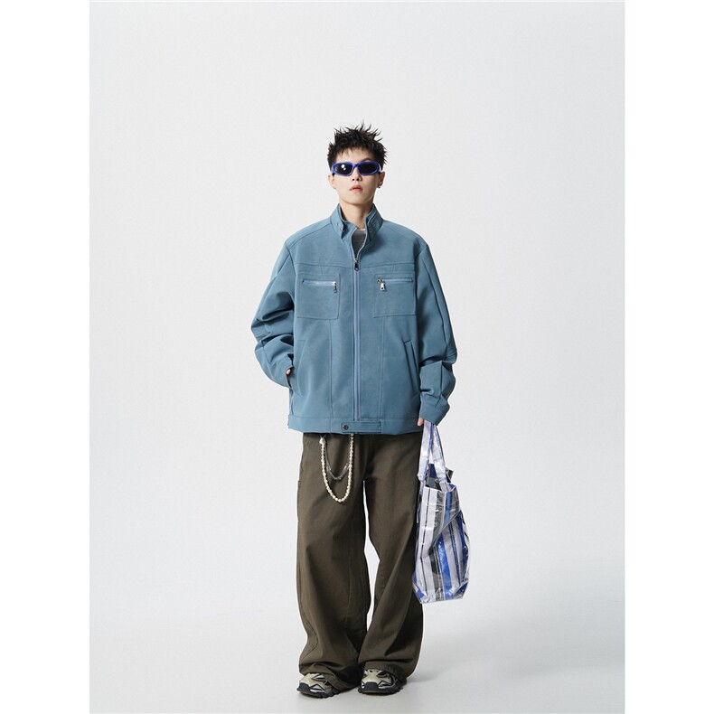 可二开雾霾扎染面料大码M-5XL工装拉链皮衣夹克男JK78100P90控128，男装皮衣，星座226-1