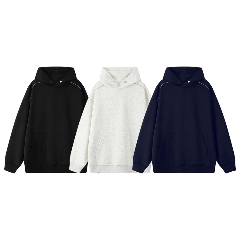 无帽绳版二开秋冬重磅结构拉链装饰宽松纯色连帽卫衣外套W73，男装卫衣，电商A486