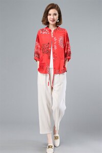 优雅印花衬衫套装女夏季新款宽松显瘦休闲两件套图片