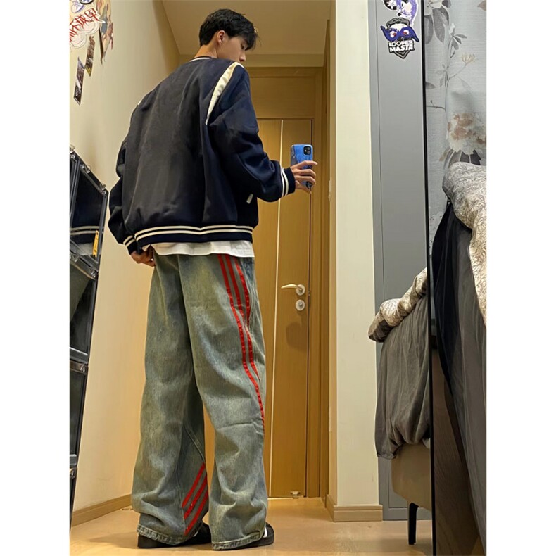 【有货】三条杠条纹牛仔裤男女款美式vibe风裤子G8512WW-特P55,男装牛仔裤,星座1007（原301D）