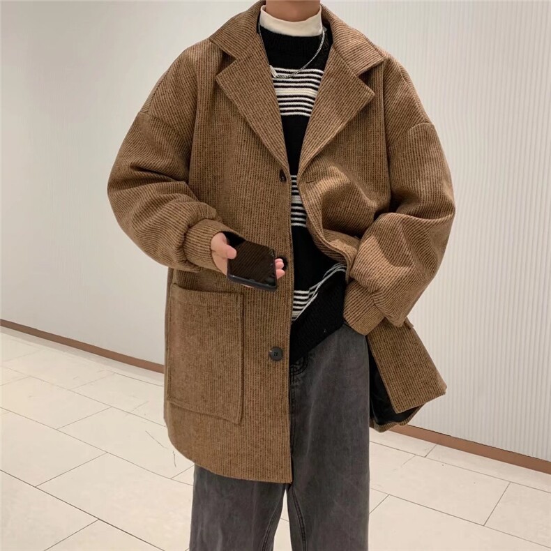 毛呢风衣外套秋韩版潮流宽松中长款日系JK2021P70，男装毛呢大衣，星座1116-2