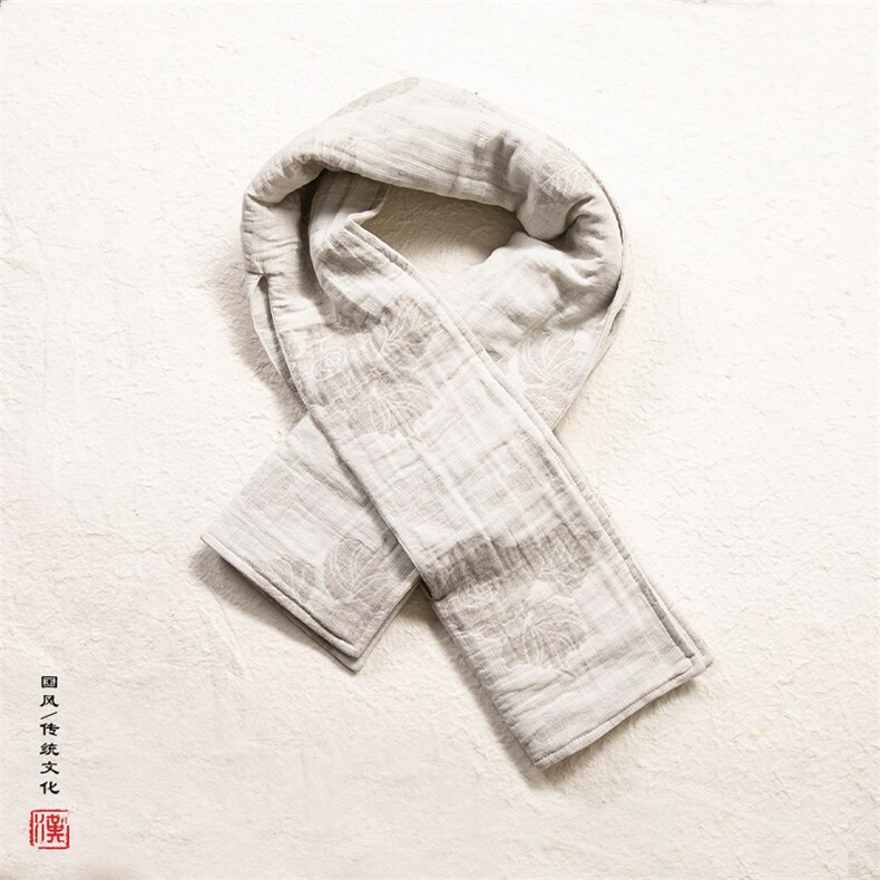 秋冬新款风男装棉麻提花禅意加棉围巾WJ01P35，围巾，钱塘802