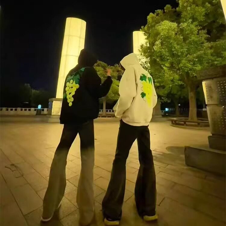 潮葡萄字母刺绣连帽卫衣男女宽松百搭保暖情侣上衣WY901P58,男装棉衣,星座1013-5