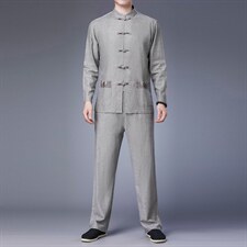中式休闲外套两件套古风盘扣唐装男套装风春季对襟立领中山装,男装民族服装,电商B212（原钱塘6029）