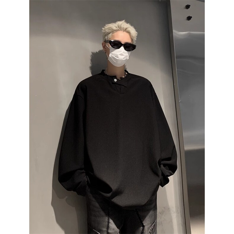 潮牌痞帅亨利领卫衣春季高级感重磅美式高街长袖T恤-Y7065,男装T恤,星座1002-2