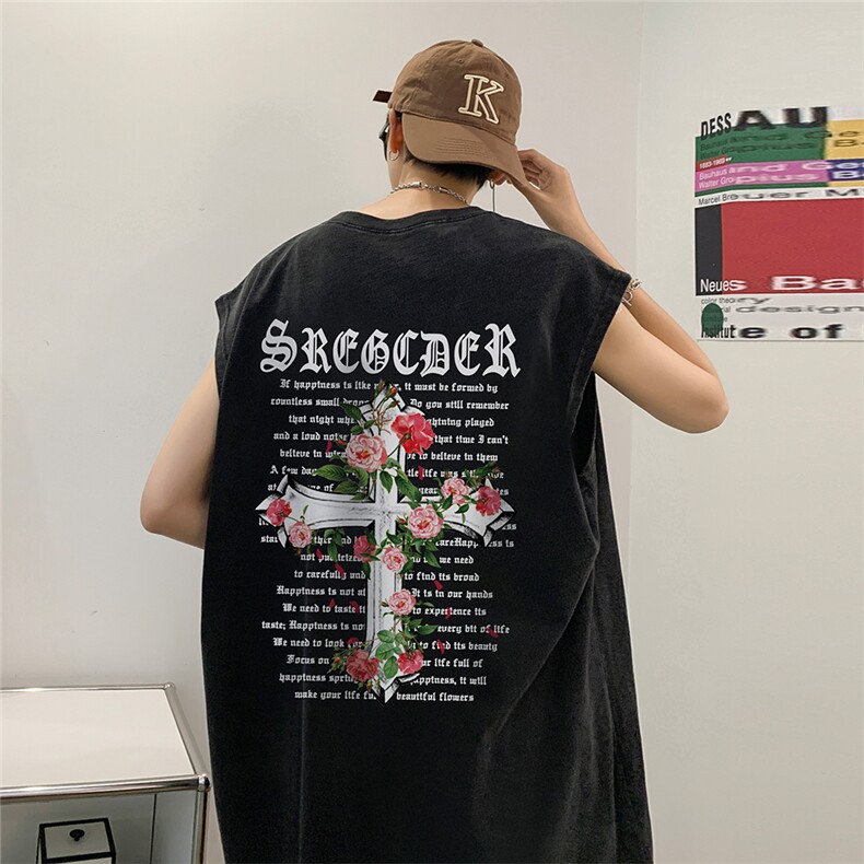 数据超好抖音品240克重磅欧美式潮牌水洗背心无袖t恤BX332-P35,男装T恤,电商A486