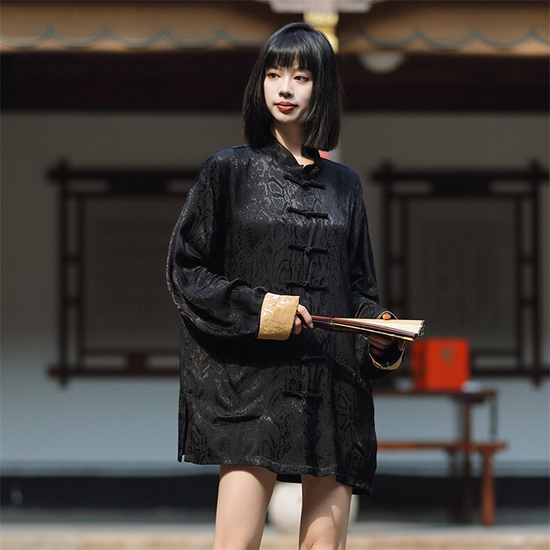 中性中式风（黑财神）潮丝绸提花改良唐装外套男女C3460，男装民族服装，星座305A（原312A-1）