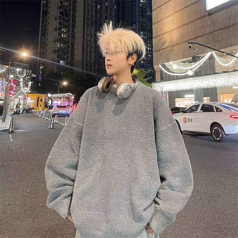 冬季男女韩版打底针织衫保暖宽松内搭加厚圆领水貂绒毛衣V22-P49,男装T恤,电商B245