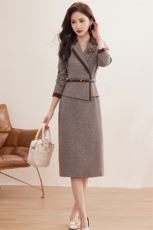 毛呢加厚假两件连衣裙2024春装新款时尚潮流简约气质优雅连衣裙，女装连衣裙，米雪儿