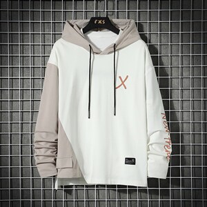 7XL~M 2023秋季新款不规则设计连帽卫衣男撞色拼接外套加肥加大码图片