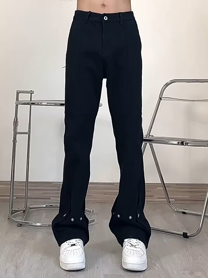 美式高街vibe风黑色排扣小众牛仔裤男痞帅宽松直筒炸街L66055-P47,男装牛仔裤,星座1008