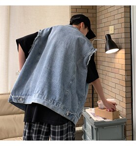 牛仔马甲男潮牌宽松落肩无袖背心水洗复古做旧百搭外套B802-P50,男装背心/马甲,星座1008-2