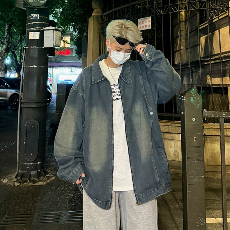 设计感扎染牛仔外套男秋新款潮美式高街复古痞帅夹克JK02179-P72，男装工装外套，星座308B-1