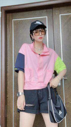 现货拼接接款短袖上衣，，女装，贝依维娅