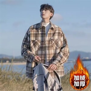 格子衬衫男秋装休闲男款春秋季夹克秋季男生毛呢外套男款WT847图片