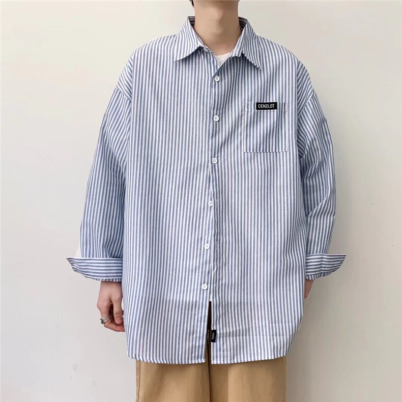 条纹衬衫男春秋内搭潮ins设计感小众休闲衬衣痞帅外套CY073-P33,男装衬衫,星座412