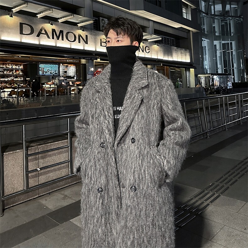 秋冬火山灰高级呢料纯色长款呢大衣男外套A071-L18-P138，男装风衣，电商A071
