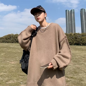 美式复古毛衣男鹿毛绒手工毛衣小众宽松慵懒针织衫MY193P55图片