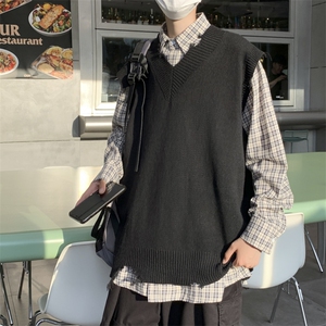港风V领毛衣外套男宽松慵懒秋冬针织马甲潮牌春秋款背心 M176-P32图片