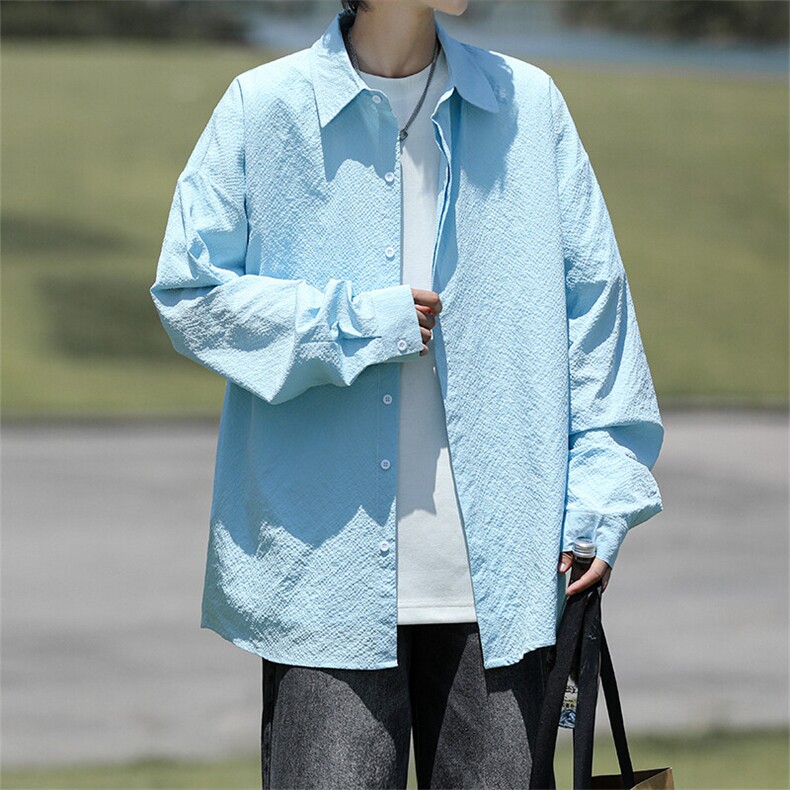 8XL-M泡泡纱盐缩肌理长袖衬衫男夏季冰丝外套防晒衬衣CS29007P40图片