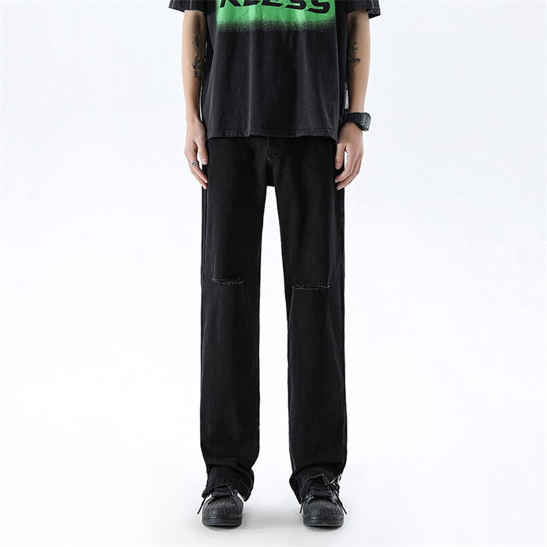 B221美式ins高街暗黑修身拉链破洞弹力牛仔裤LK24181-P60控78,男装牛仔裤,电商B221