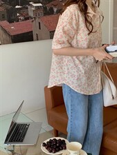 夏季新品/韩版碎花短袖衬衫，女装衬衫，Hello Tina