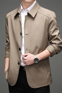 BH908钱塘2020-2秋季新款中老年男士休闲翻领风衣夹克外套P120图片