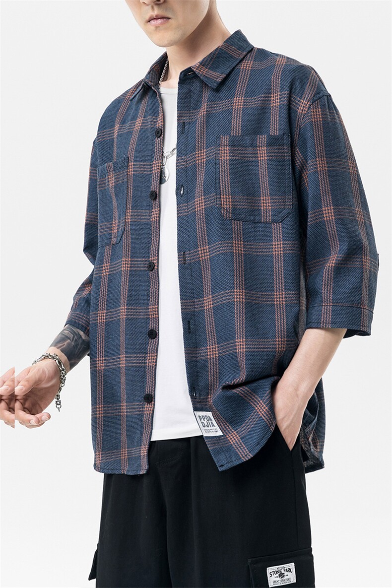 2023夏新大码男小清新无影墙模特情侣休闲七分袖衬衫C518-P40,男装衬衫,电商A082