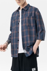2023夏新大码男小清新无影墙模特情侣休闲七分袖衬衫C518-P40，男装衬衫，电商A082